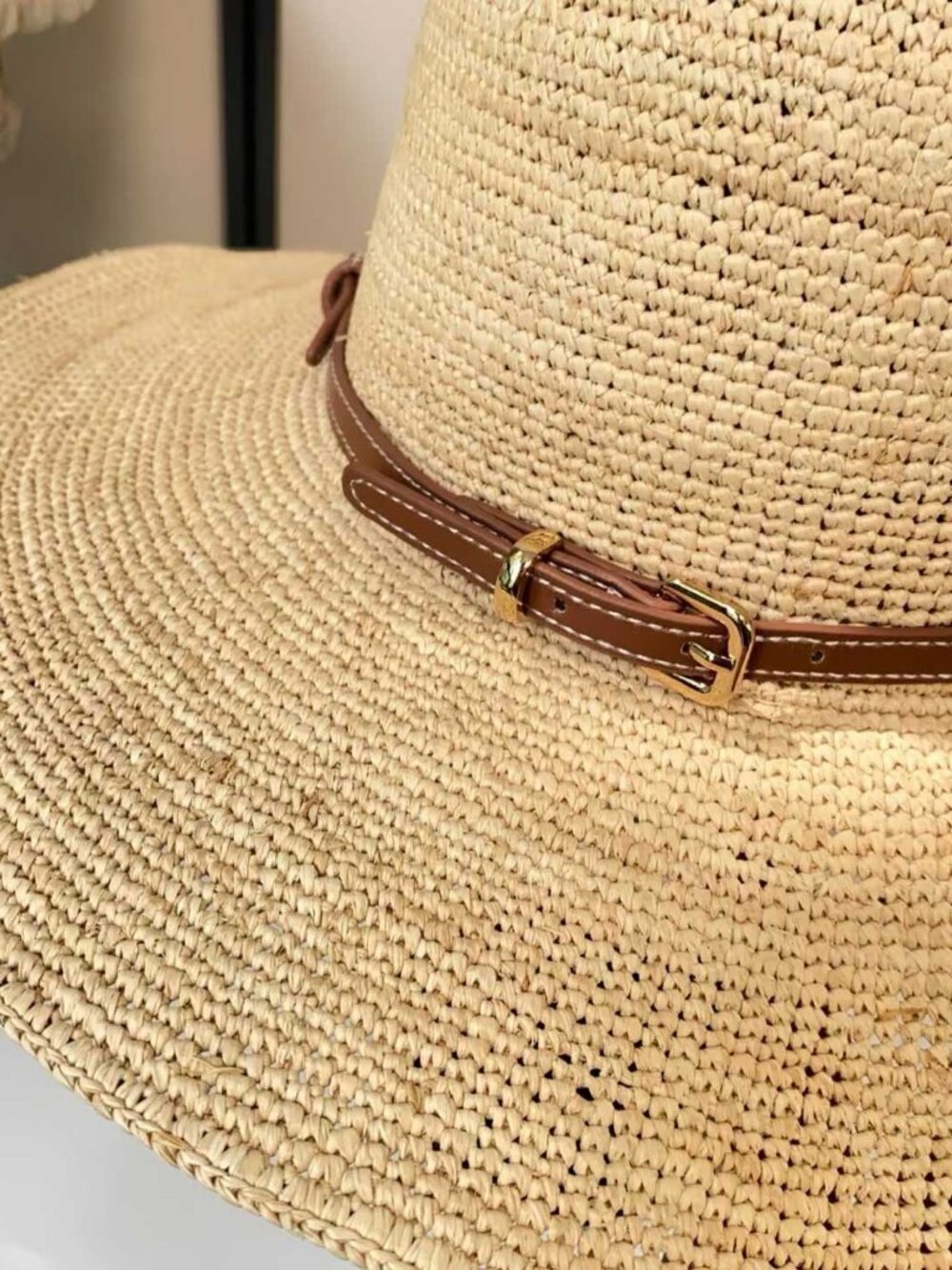 Miu Miu Raffia Wide Brim Cowboy Hat, Red Braided Strap Windproof Straw Sun Hat - Picture 9 of 9